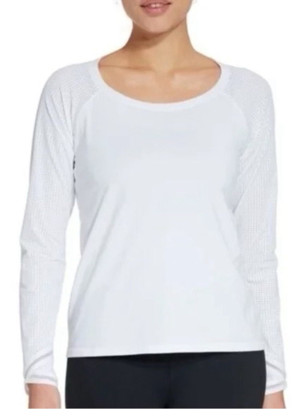 Calia by Carrie Underwood Small White Long Perforated Sleeves Crossover Cuff Top